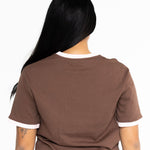 Back view of the brown and pink Indiana breastfeeding tee
