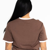Back view of the brown and pink Indiana breastfeeding tee