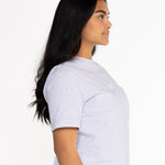 Side view of the grey Indiana boyfriend tee showing the relaxed oversized fit